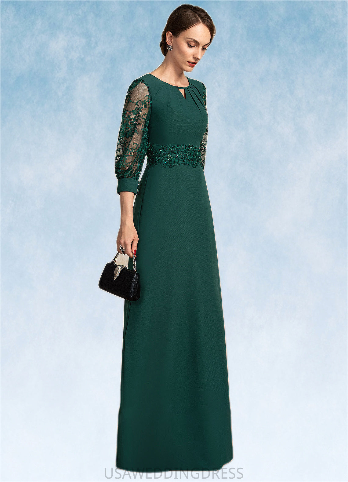 Bella A-Line Scoop Neck Floor-Length Chiffon Lace Mother of the Bride Dress With Beading Sequins DS126P0014773