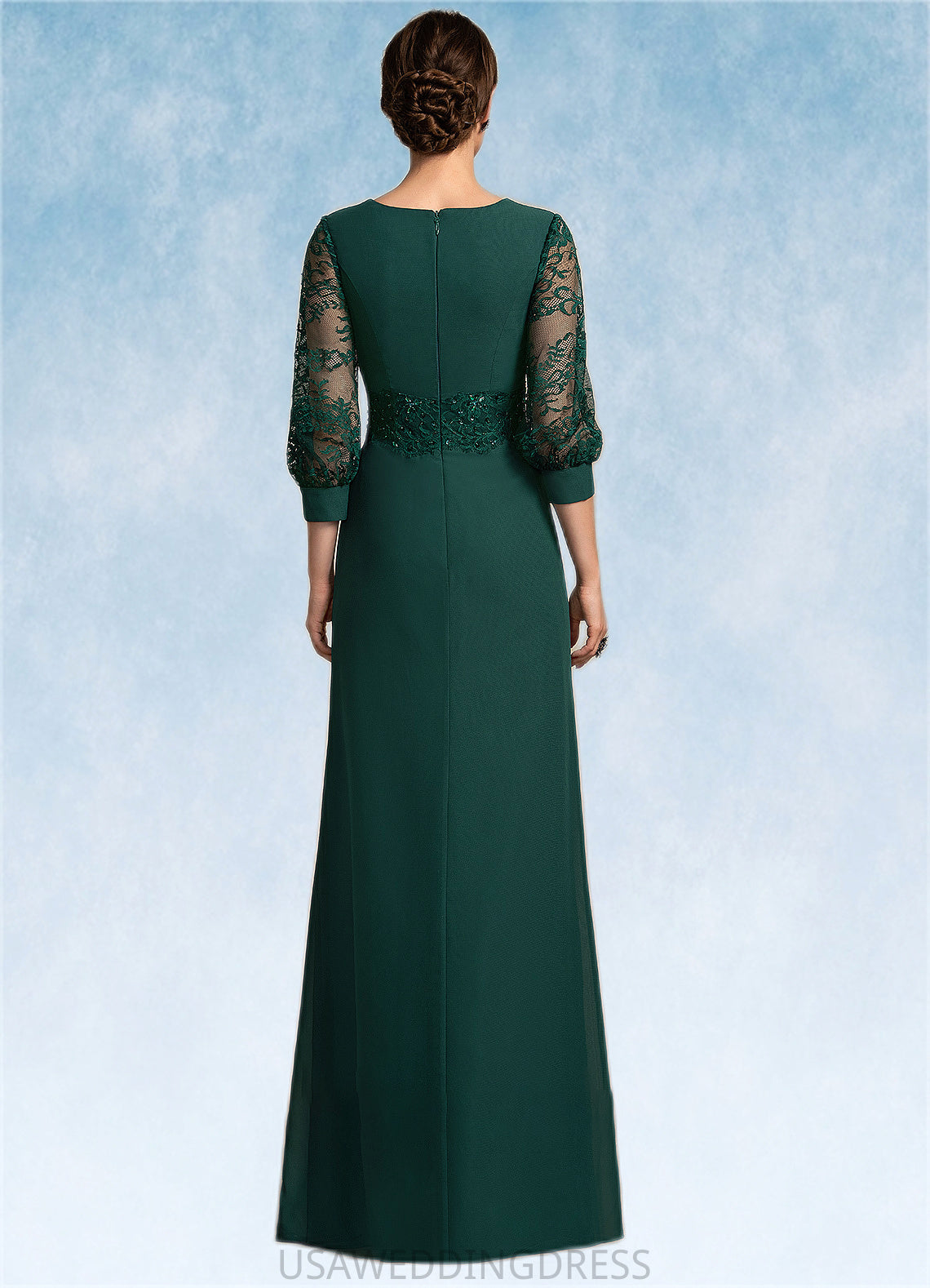 Bella A-Line Scoop Neck Floor-Length Chiffon Lace Mother of the Bride Dress With Beading Sequins DS126P0014773