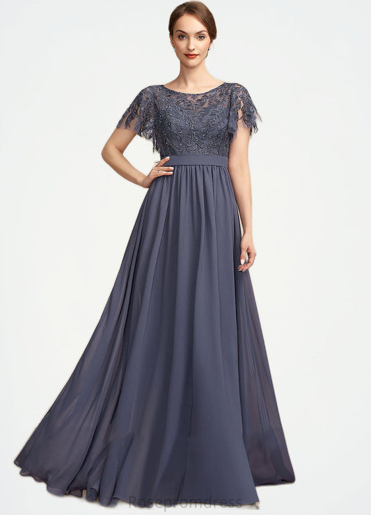 Makenna A-Line Scoop Neck Floor-Length Chiffon Lace Mother of the Bride Dress With Sequins SRS126P0014775