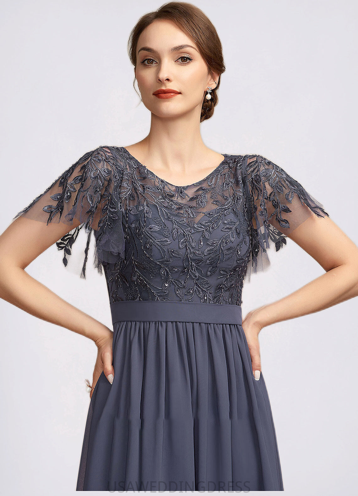 Amara A-Line Scoop Neck Floor-Length Chiffon Lace Mother of the Bride Dress With Sequins DS126P0014775