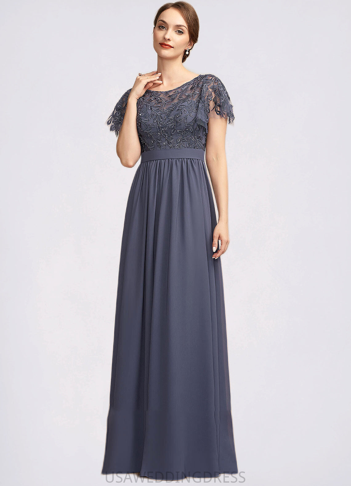 Amara A-Line Scoop Neck Floor-Length Chiffon Lace Mother of the Bride Dress With Sequins DS126P0014775