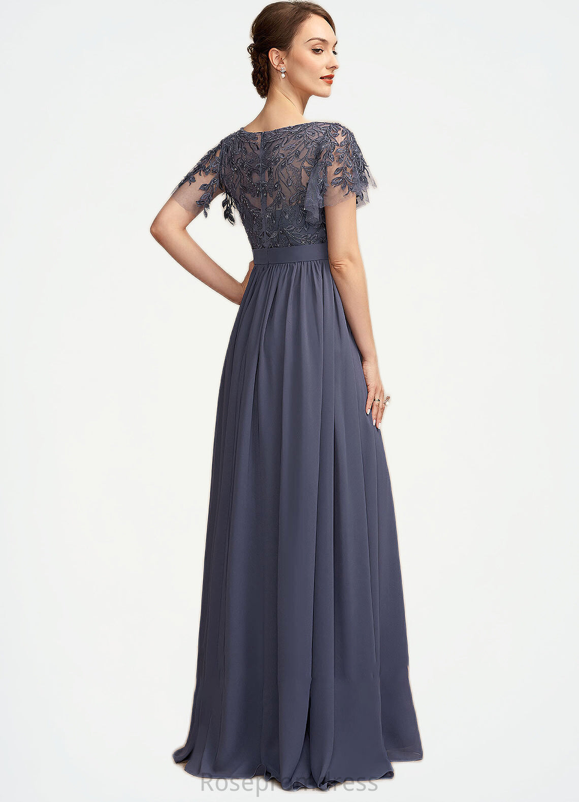 Makenna A-Line Scoop Neck Floor-Length Chiffon Lace Mother of the Bride Dress With Sequins SRS126P0014775