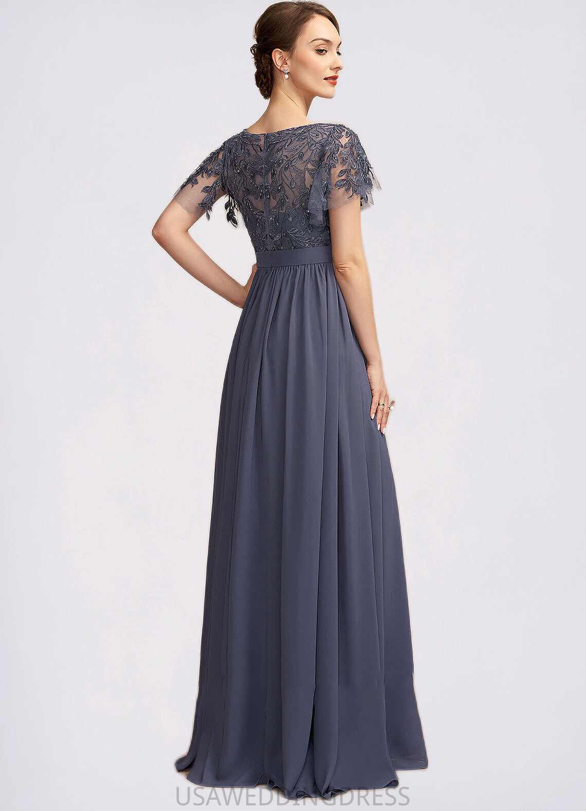 Amara A-Line Scoop Neck Floor-Length Chiffon Lace Mother of the Bride Dress With Sequins DS126P0014775