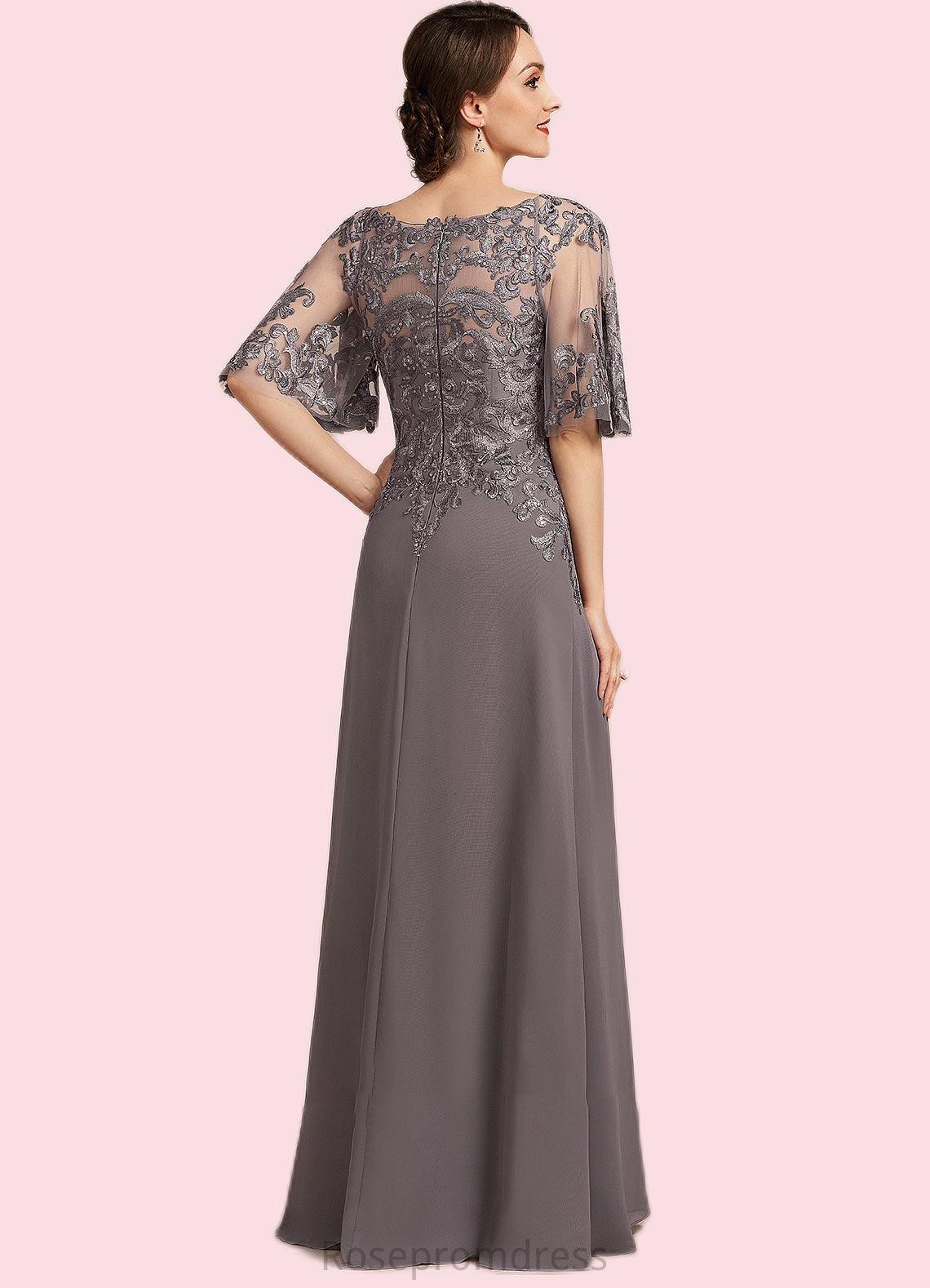 Cherish A-Line Scoop Neck Floor-Length Chiffon Lace Mother of the Bride Dress With Sequins SRS126P0014776