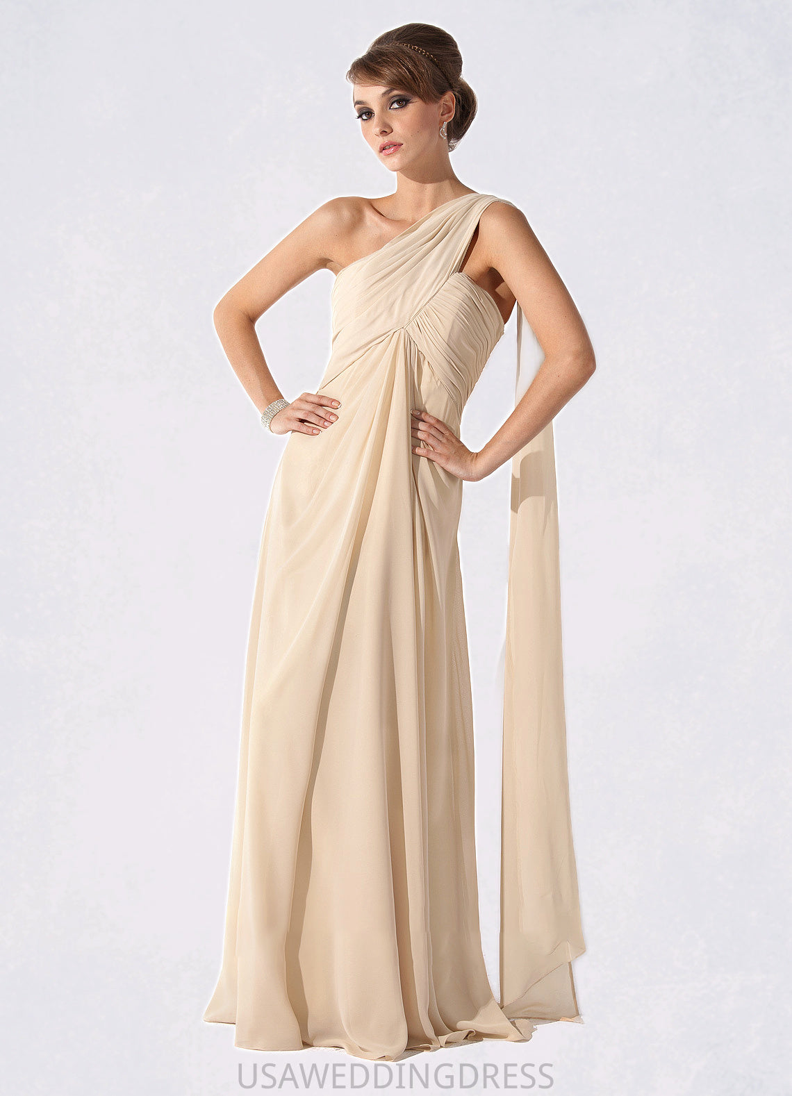 Gracie Empire One-Shoulder Floor-Length Chiffon Mother of the Bride Dress With Ruffle DS126P0014777