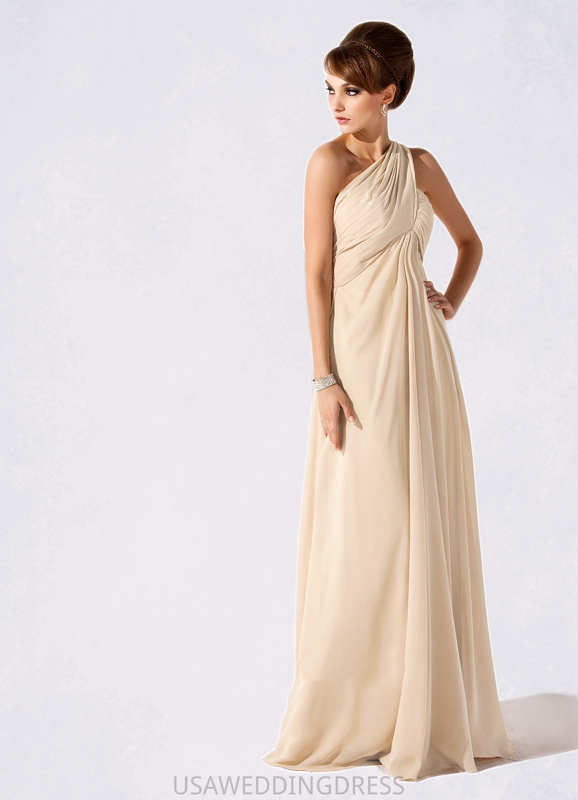 Gracie Empire One-Shoulder Floor-Length Chiffon Mother of the Bride Dress With Ruffle DS126P0014777