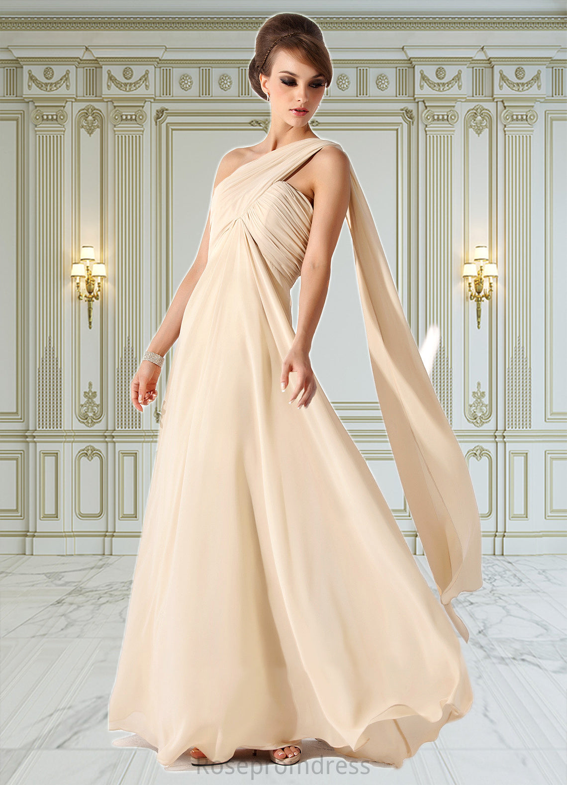 Sophia Empire One-Shoulder Floor-Length Chiffon Mother of the Bride Dress With Ruffle SRS126P0014777