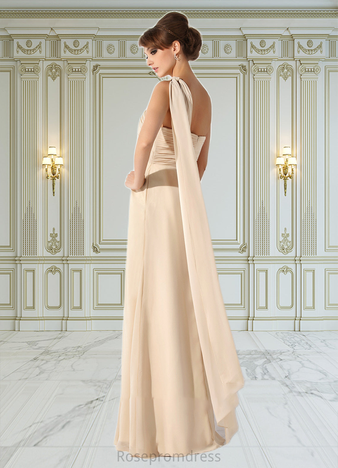 Sophia Empire One-Shoulder Floor-Length Chiffon Mother of the Bride Dress With Ruffle SRS126P0014777