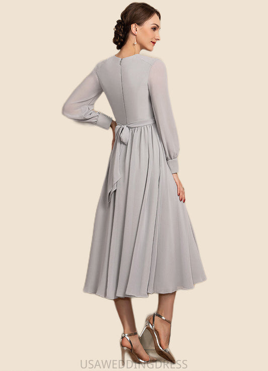 Millie A-Line Scoop Neck Tea-Length Chiffon Mother of the Bride Dress With Bow(s) DS126P0014779
