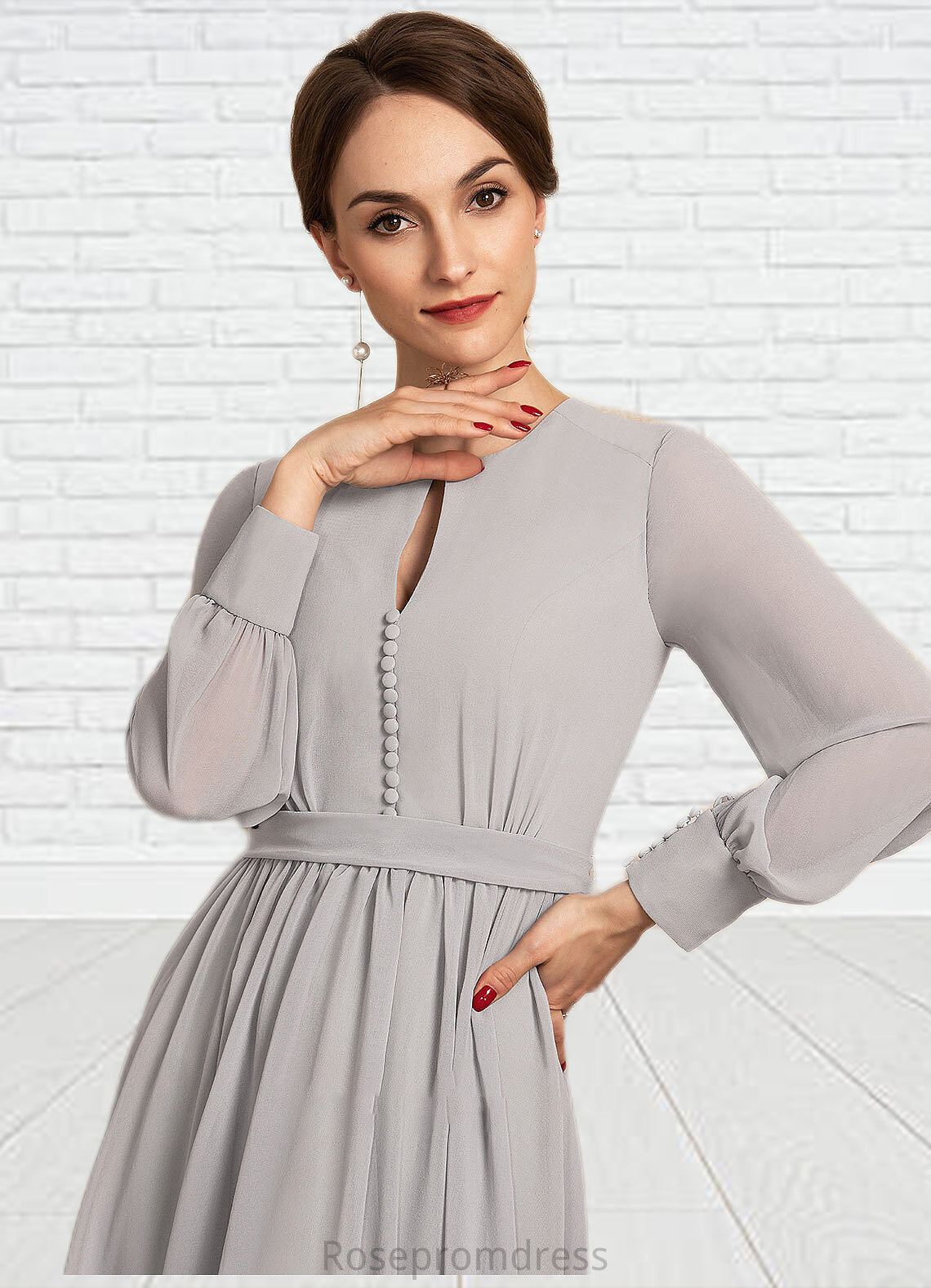 Eleanor A-Line Scoop Neck Tea-Length Chiffon Mother of the Bride Dress With Bow(s) SRS126P0014779