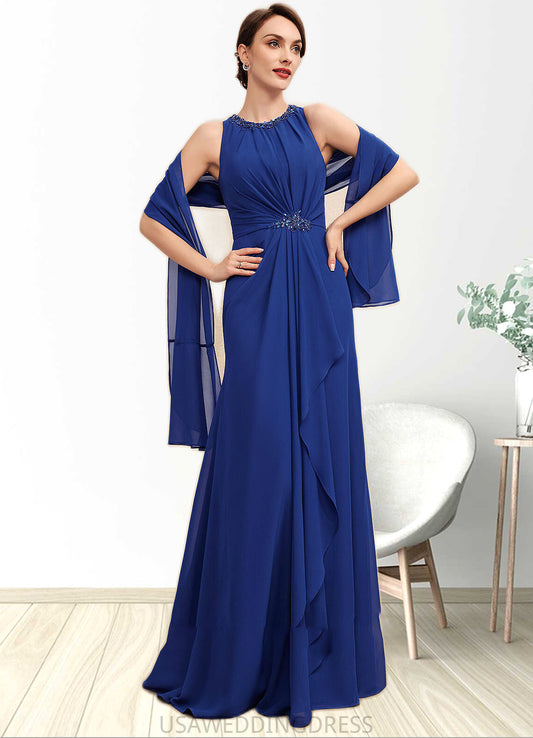 Ruby A-Line Scoop Neck Floor-Length Chiffon Mother of the Bride Dress With Beading Cascading Ruffles DS126P0014781