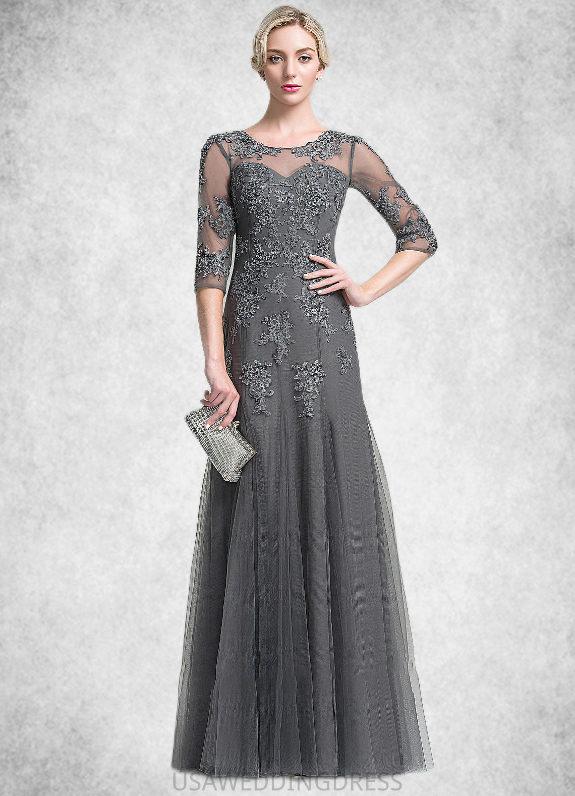 Marlene A-Line/Princess Scoop Neck Floor-Length Tulle Mother of the Bride Dress With Beading Sequins DS126P0014782