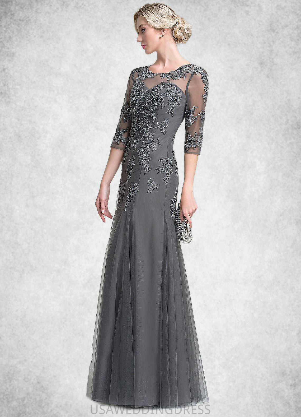 Marlene A-Line/Princess Scoop Neck Floor-Length Tulle Mother of the Bride Dress With Beading Sequins DS126P0014782