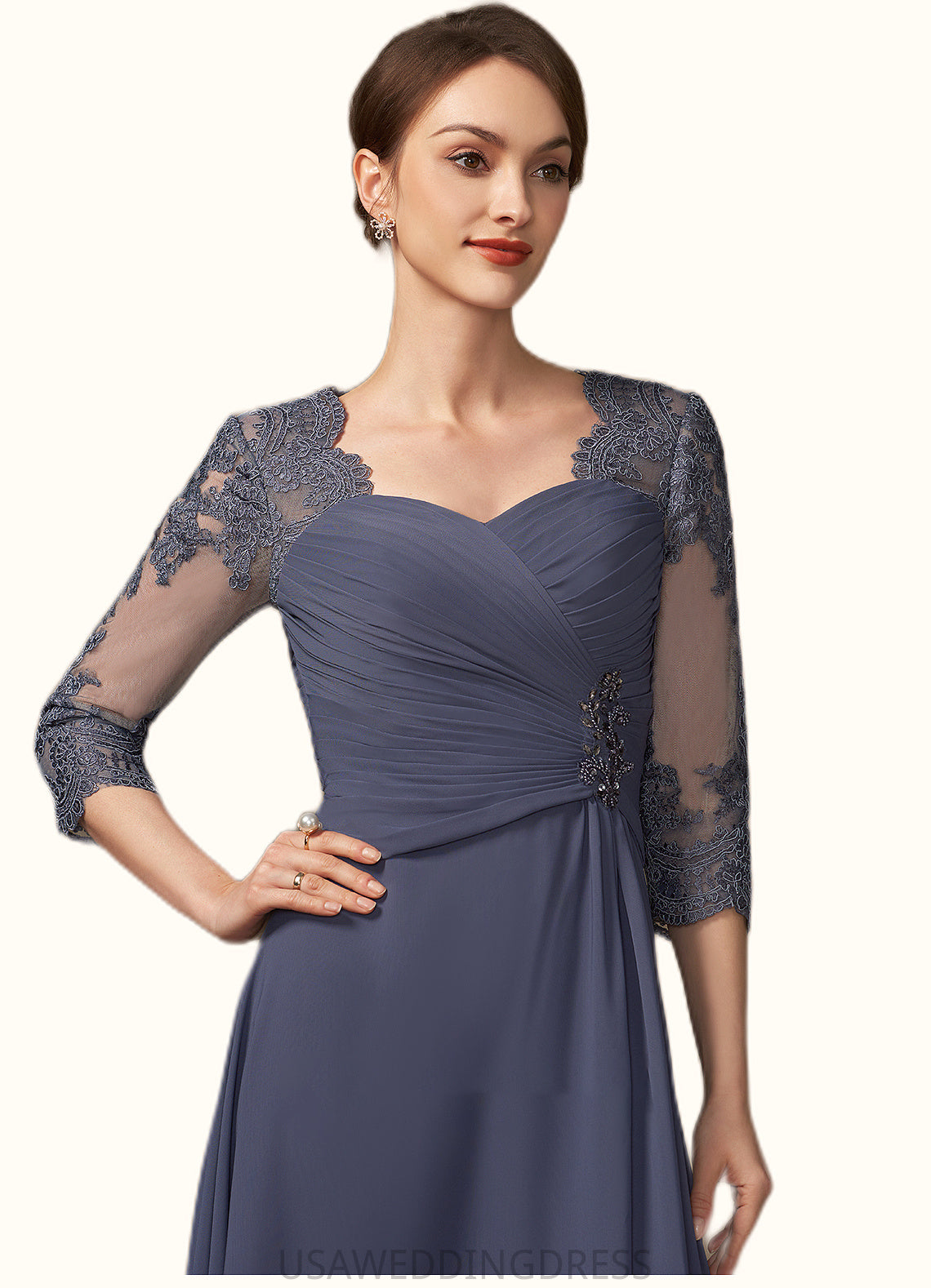 Nadine A-Line Sweetheart Asymmetrical Chiffon Lace Mother of the Bride Dress With Beading Sequins DS126P0014783