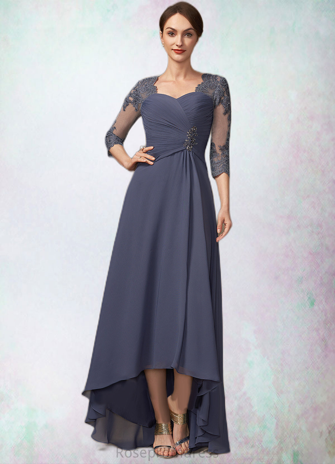 Ashlyn A-Line Sweetheart Asymmetrical Chiffon Lace Mother of the Bride Dress With Beading Sequins SRS126P0014783