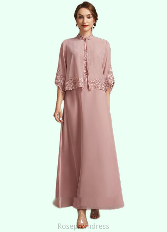 Emilie A-Line V-neck Ankle-Length Chiffon Lace Mother of the Bride Dress With Beading Sequins SRS126P0014784