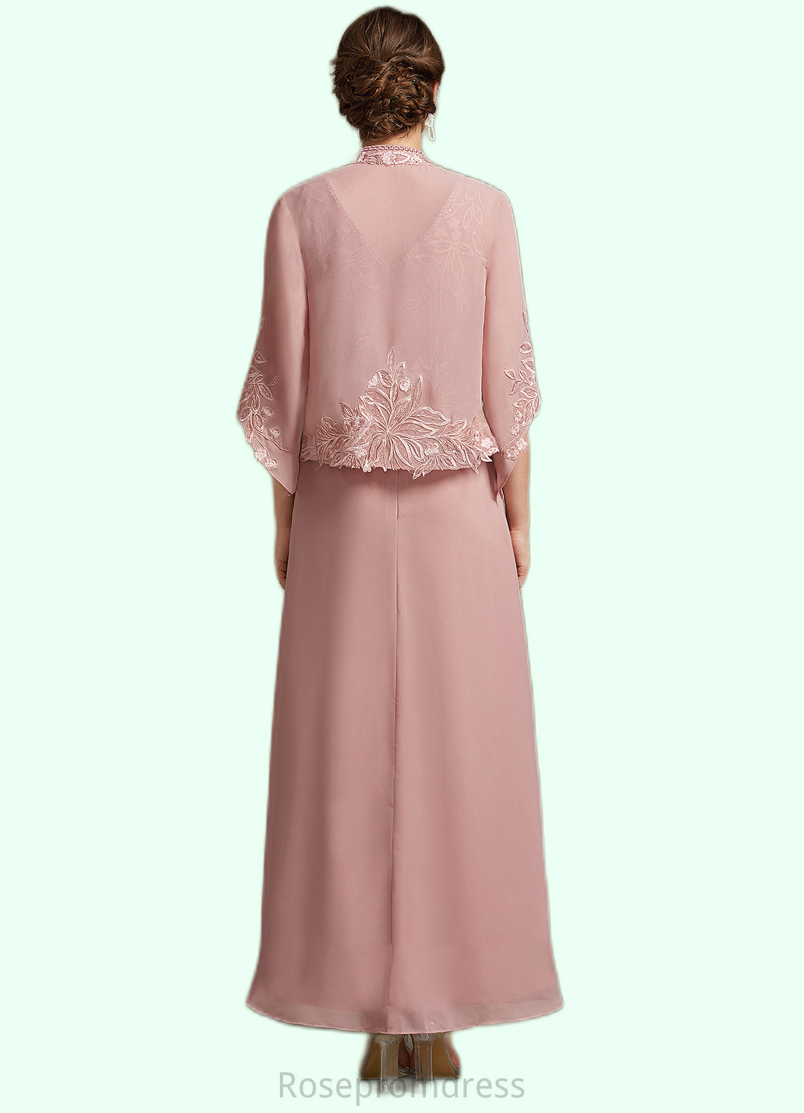 Emilie A-Line V-neck Ankle-Length Chiffon Lace Mother of the Bride Dress With Beading Sequins SRS126P0014784