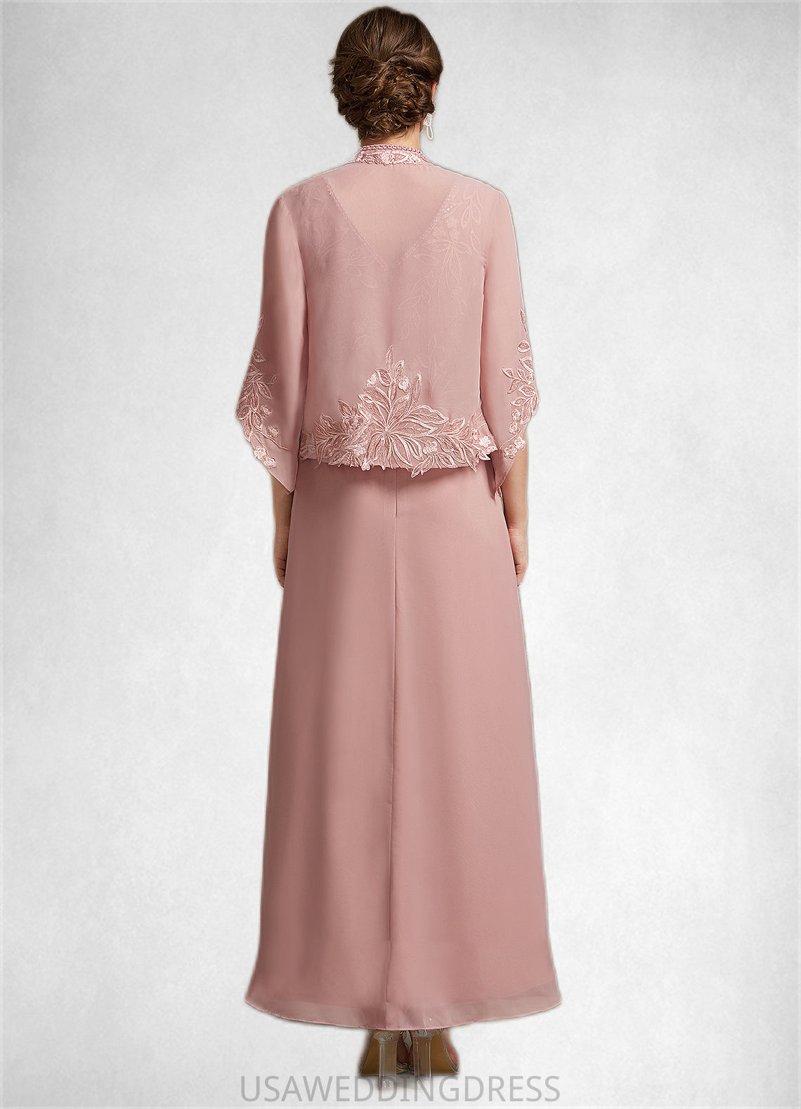 Janet A-Line V-neck Ankle-Length Chiffon Lace Mother of the Bride Dress With Beading Sequins DS126P0014784