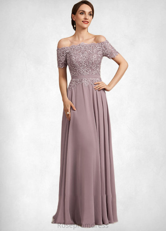 Haylie A-Line Off-the-Shoulder Floor-Length Chiffon Lace Mother of the Bride Dress With Beading Sequins SRS126P0014785