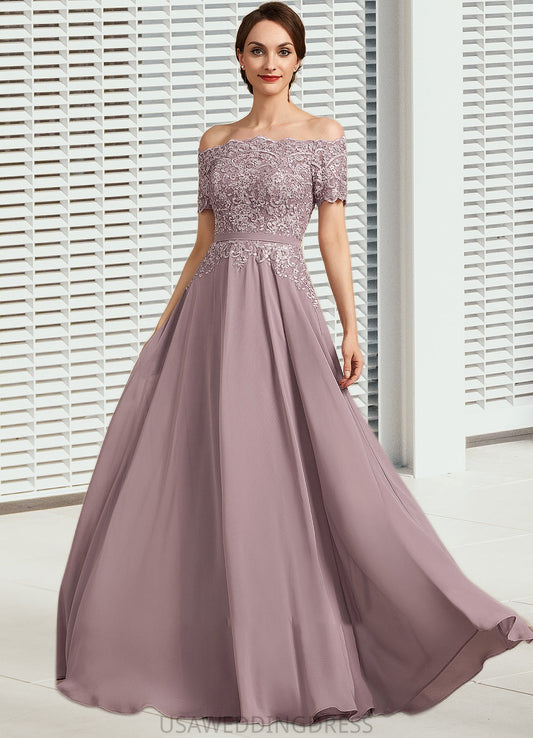 Lailah A-Line Off-the-Shoulder Floor-Length Chiffon Lace Mother of the Bride Dress With Beading Sequins DS126P0014785