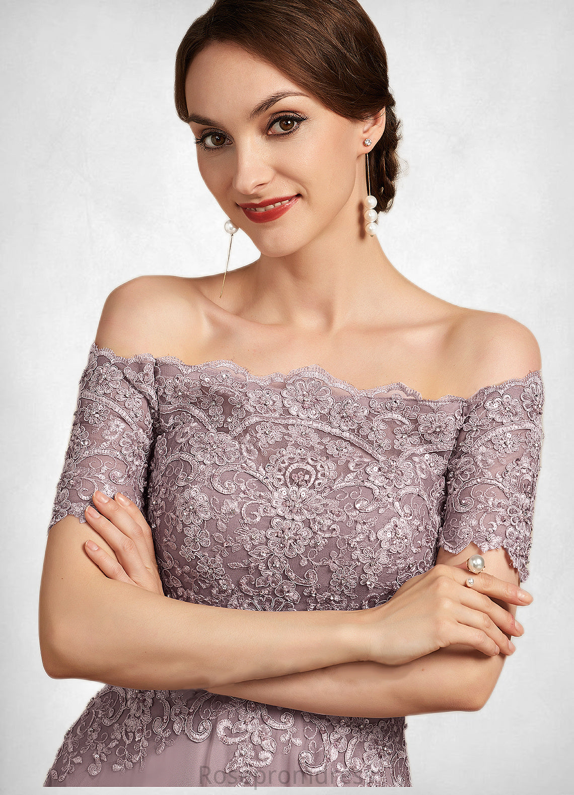 Haylie A-Line Off-the-Shoulder Floor-Length Chiffon Lace Mother of the Bride Dress With Beading Sequins SRS126P0014785