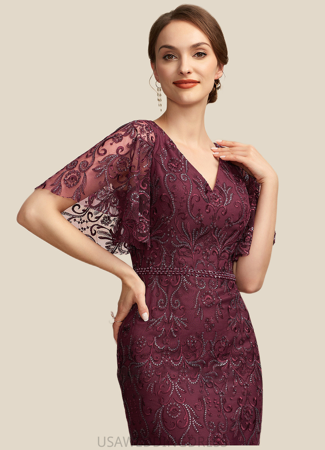 Lillian Trumpet/Mermaid V-neck Floor-Length Tulle Lace Mother of the Bride Dress With Beading Sequins DS126P0014786