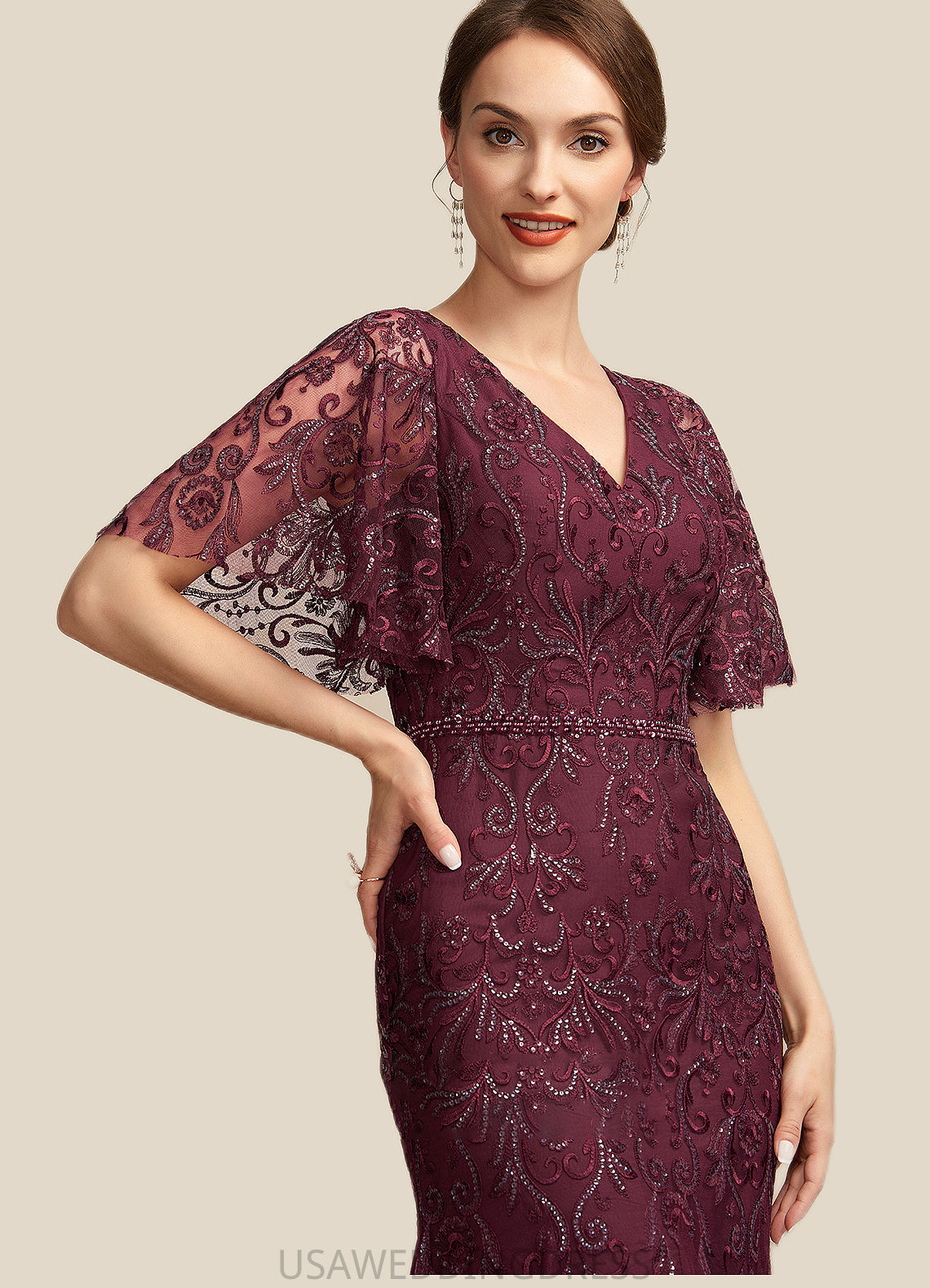 Lillian Trumpet/Mermaid V-neck Floor-Length Tulle Lace Mother of the Bride Dress With Beading Sequins DS126P0014786