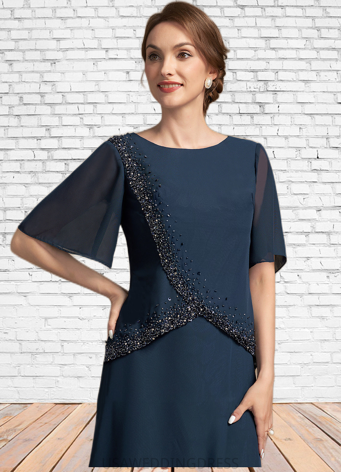 Delaney A-Line Scoop Neck Floor-Length Chiffon Mother of the Bride Dress With Beading Sequins DS126P0014787