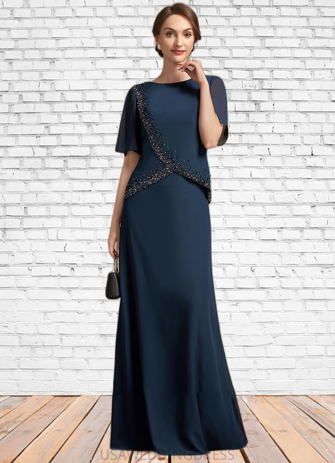 Delaney A-Line Scoop Neck Floor-Length Chiffon Mother of the Bride Dress With Beading Sequins DS126P0014787