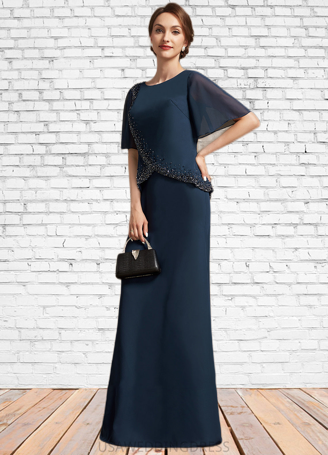 Delaney A-Line Scoop Neck Floor-Length Chiffon Mother of the Bride Dress With Beading Sequins DS126P0014787