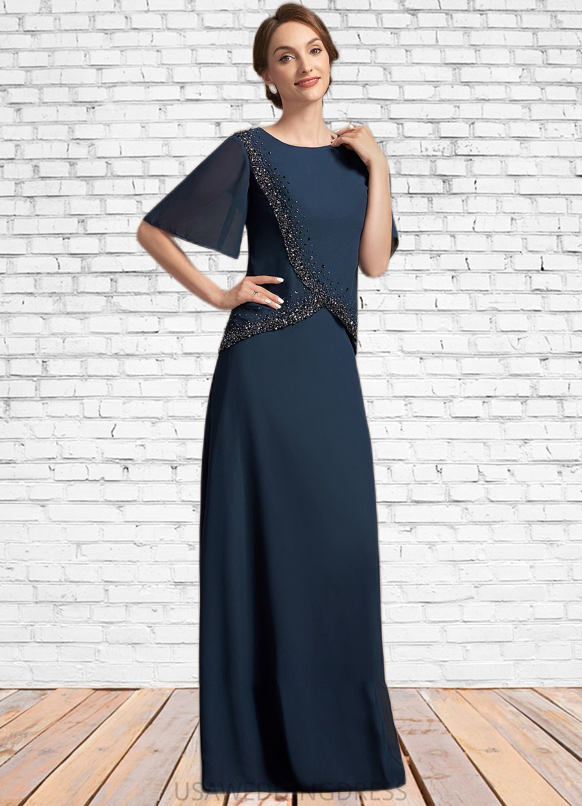 Delaney A-Line Scoop Neck Floor-Length Chiffon Mother of the Bride Dress With Beading Sequins DS126P0014787