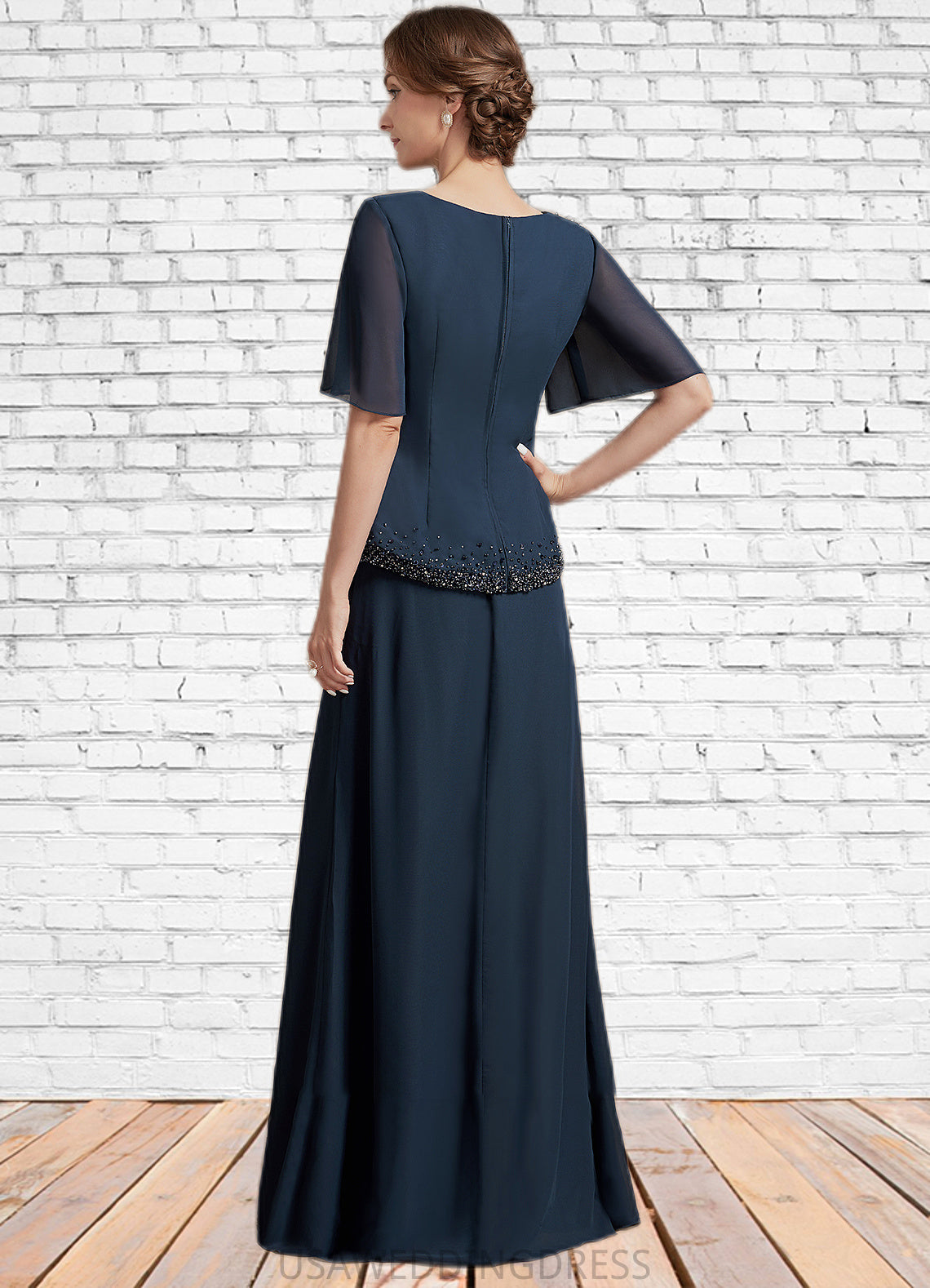Delaney A-Line Scoop Neck Floor-Length Chiffon Mother of the Bride Dress With Beading Sequins DS126P0014787