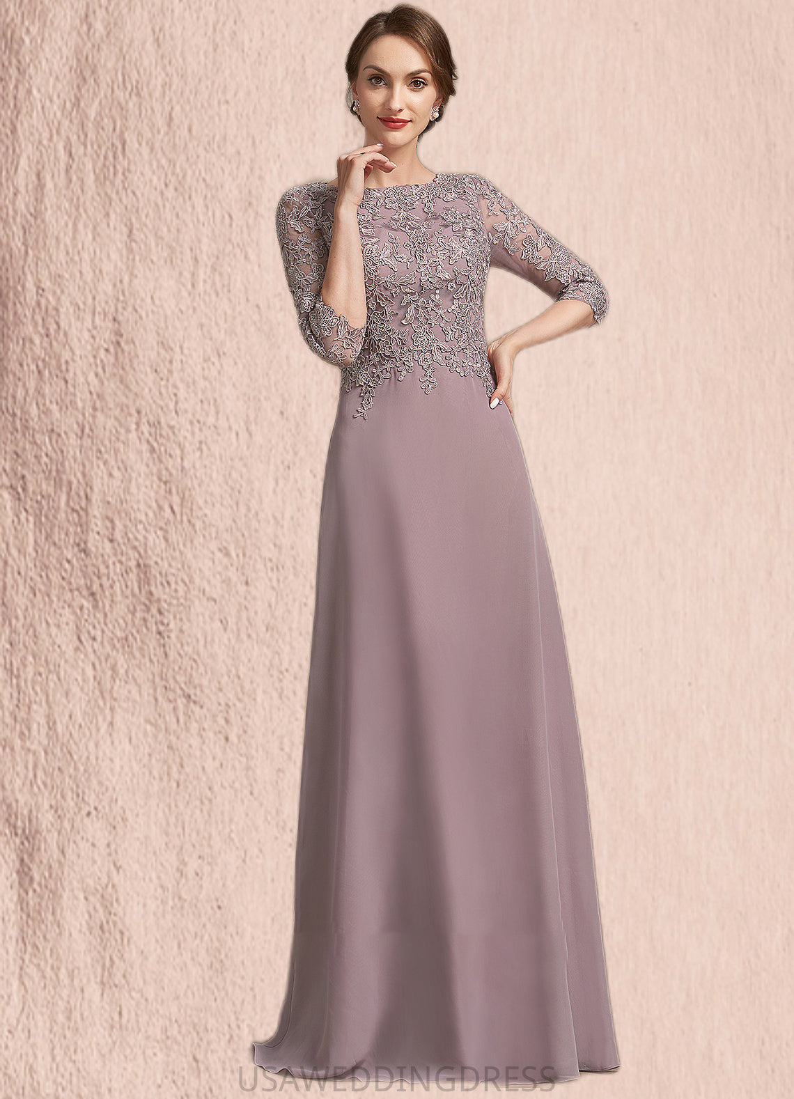Willow A-Line Scoop Neck Floor-Length Chiffon Lace Mother of the Bride Dress DS126P0014788