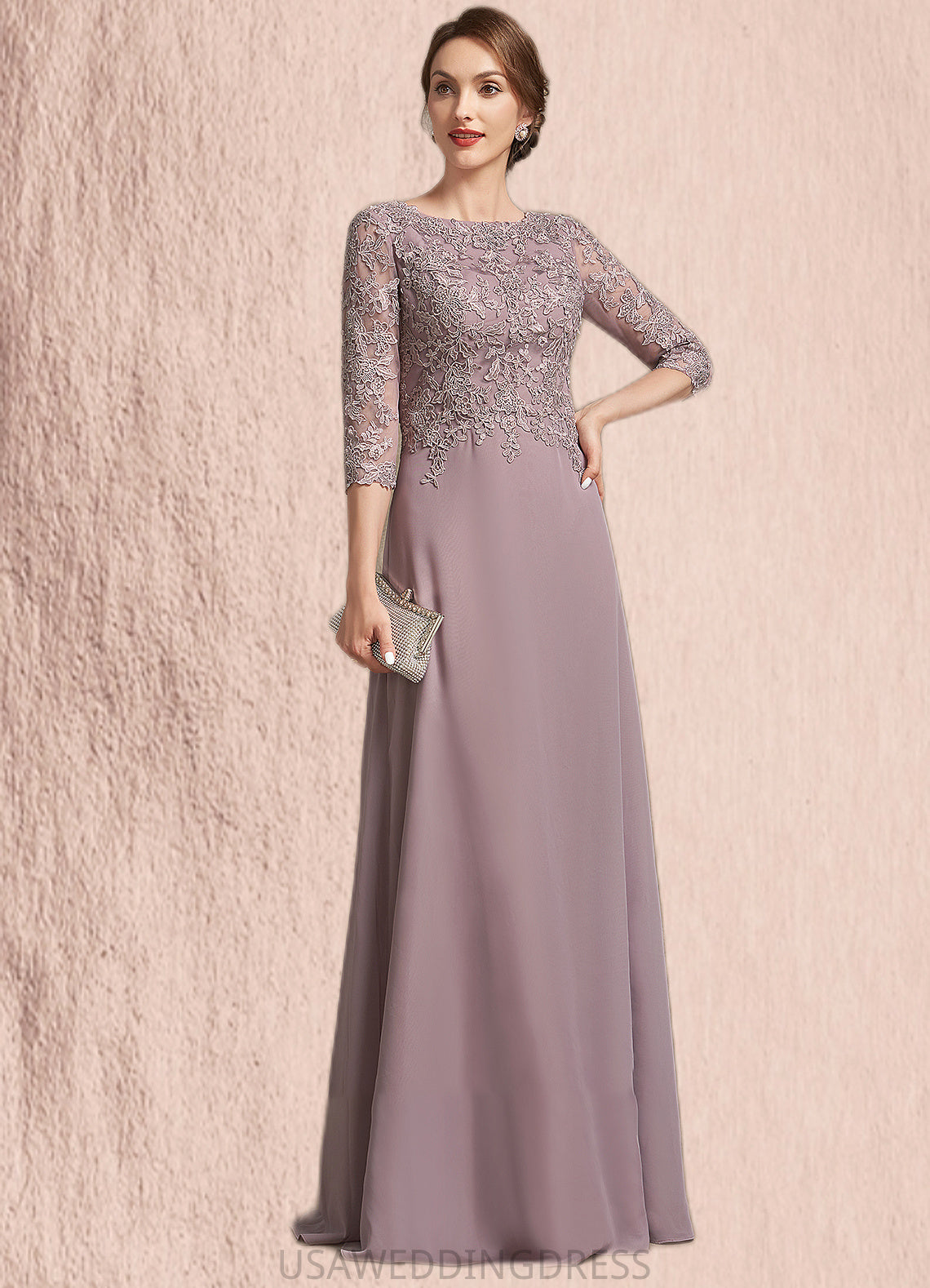 Willow A-Line Scoop Neck Floor-Length Chiffon Lace Mother of the Bride Dress DS126P0014788