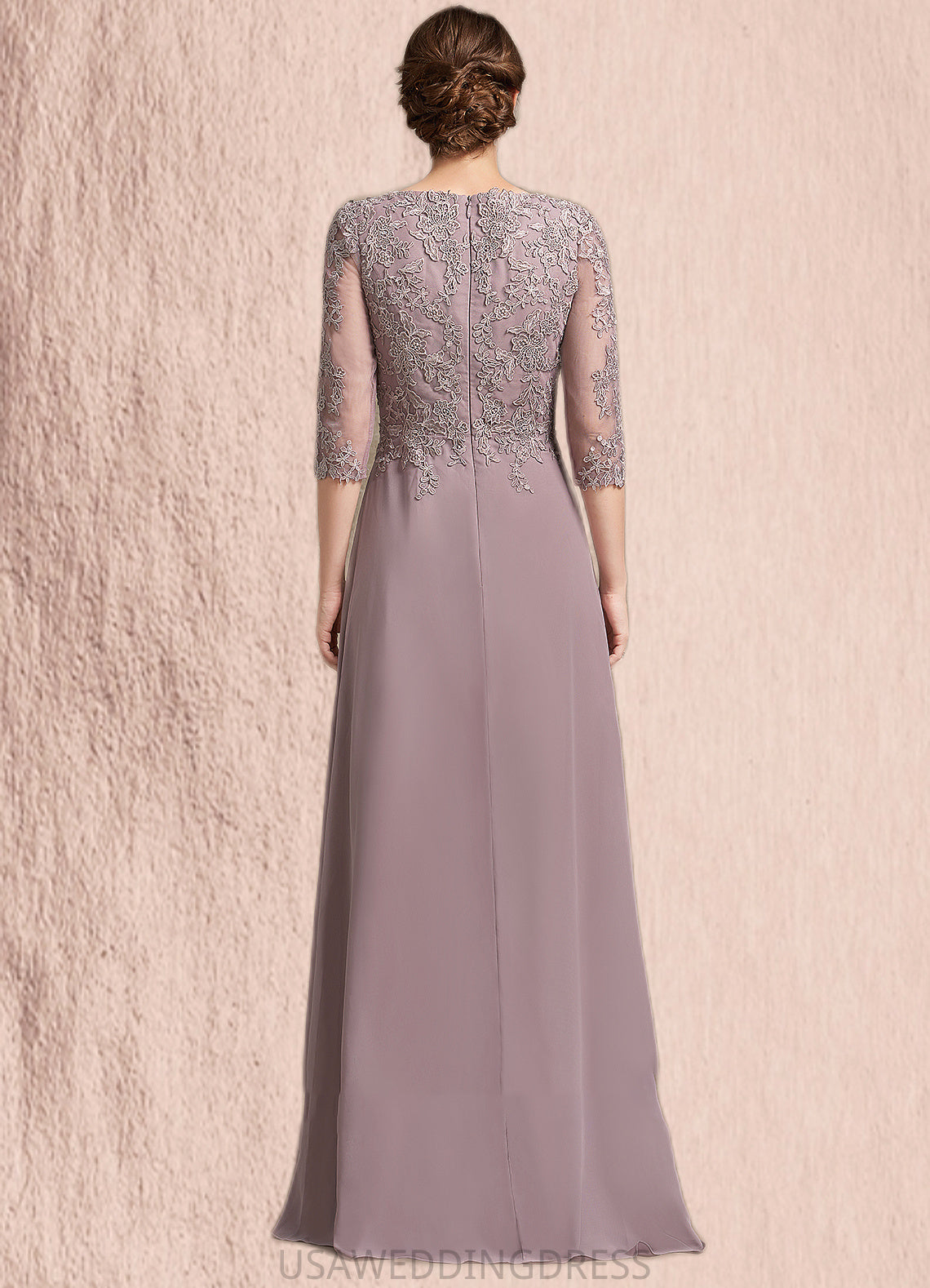 Willow A-Line Scoop Neck Floor-Length Chiffon Lace Mother of the Bride Dress DS126P0014788