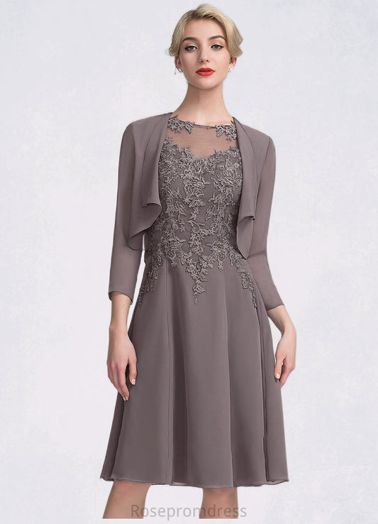 Melinda A-Line Scoop Neck Knee-Length Chiffon Lace Mother of the Bride Dress SRS126P0014790