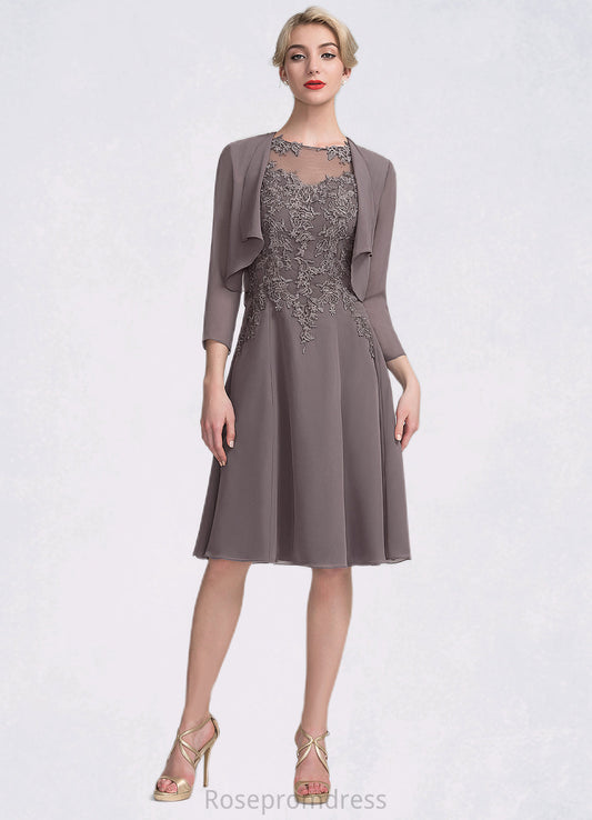 Melinda A-Line Scoop Neck Knee-Length Chiffon Lace Mother of the Bride Dress SRS126P0014790