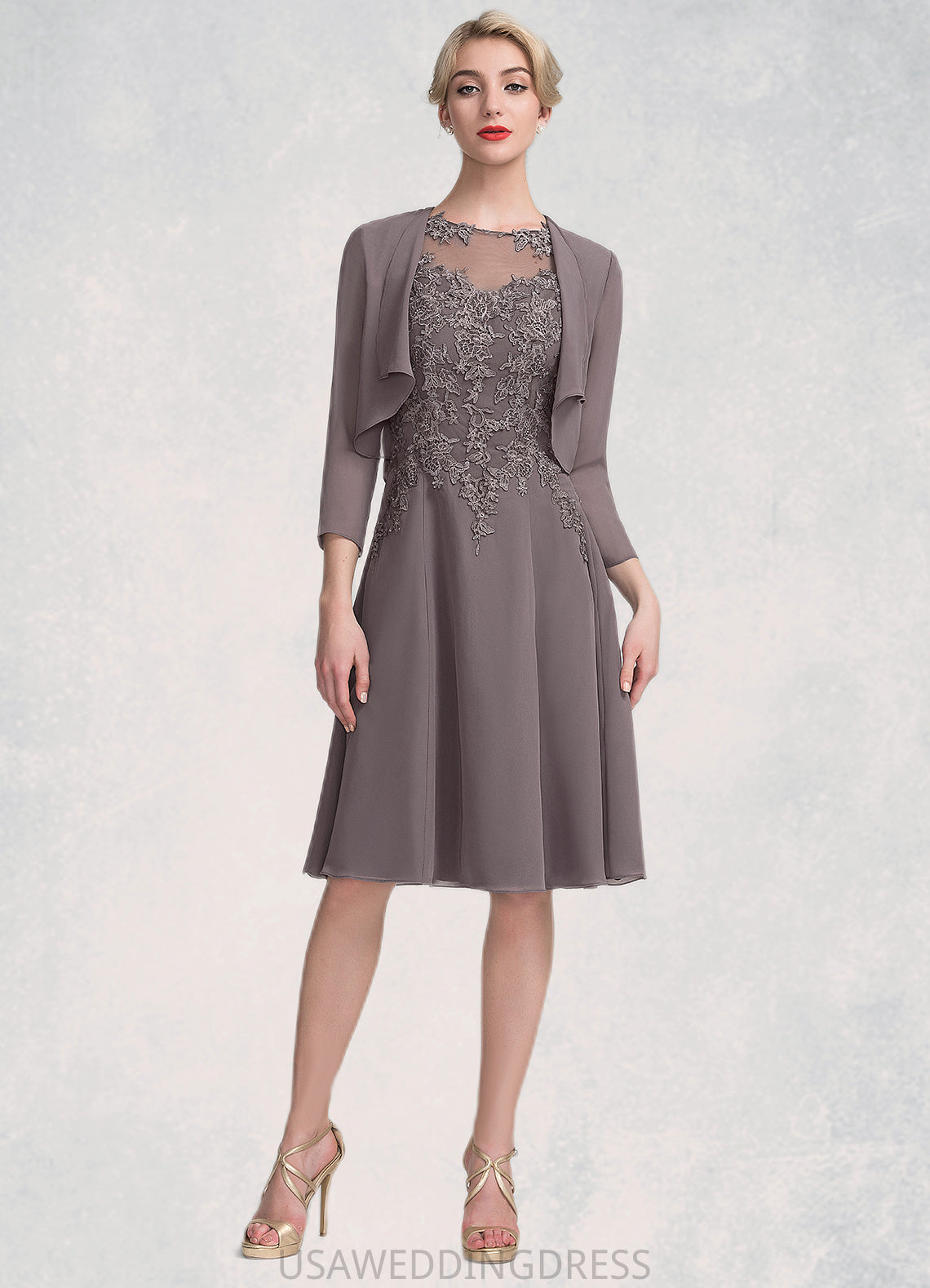 Journey A-Line Scoop Neck Knee-Length Chiffon Lace Mother of the Bride Dress DS126P0014790