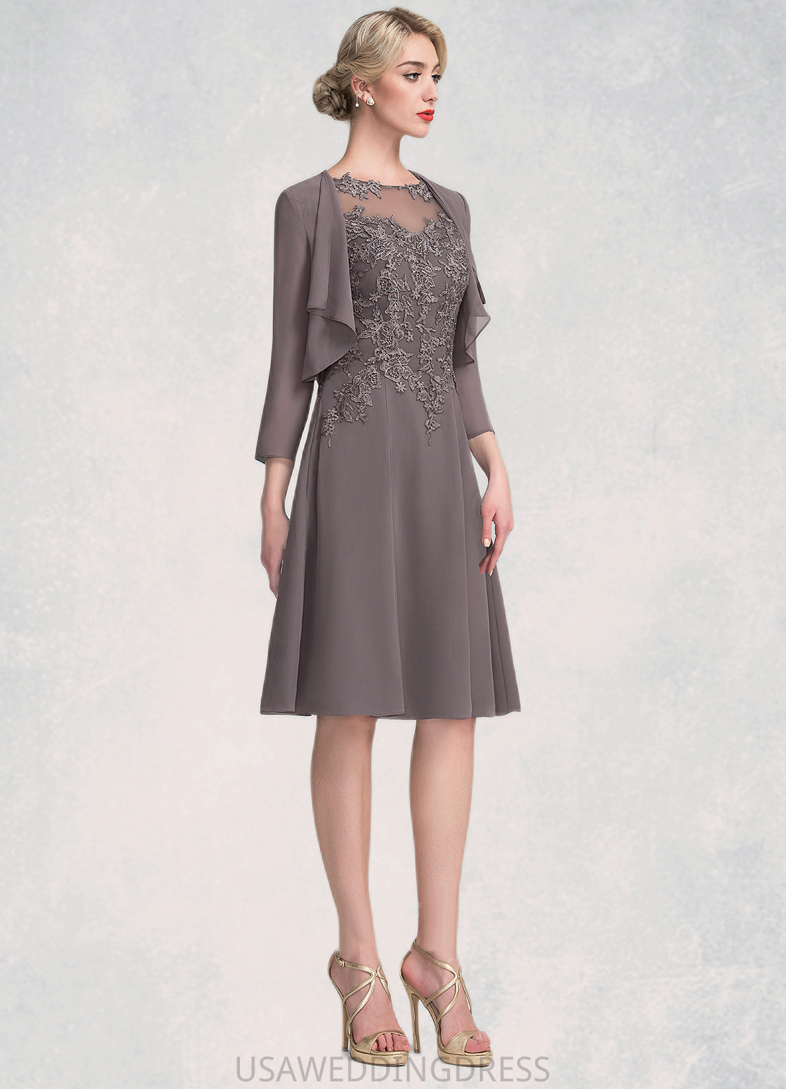 Journey A-Line Scoop Neck Knee-Length Chiffon Lace Mother of the Bride Dress DS126P0014790
