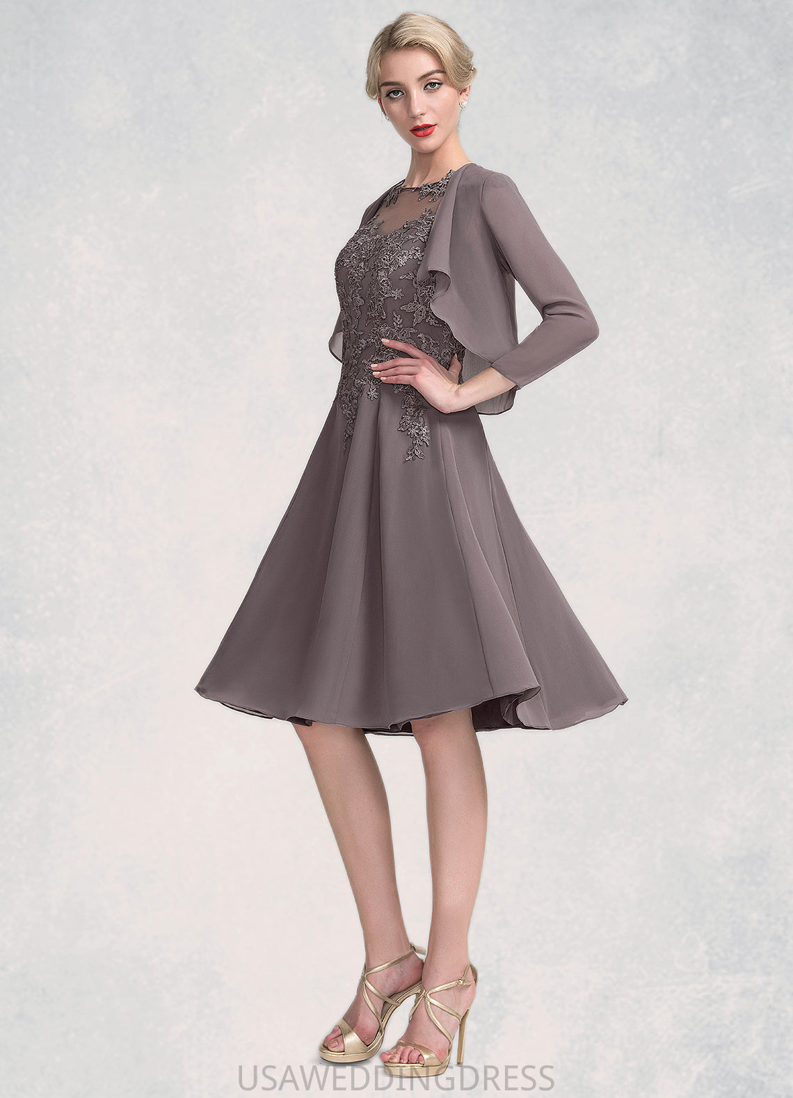 Journey A-Line Scoop Neck Knee-Length Chiffon Lace Mother of the Bride Dress DS126P0014790