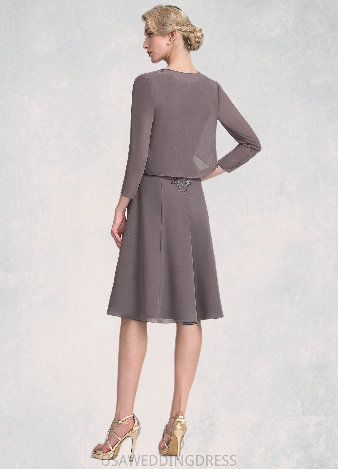 Journey A-Line Scoop Neck Knee-Length Chiffon Lace Mother of the Bride Dress DS126P0014790