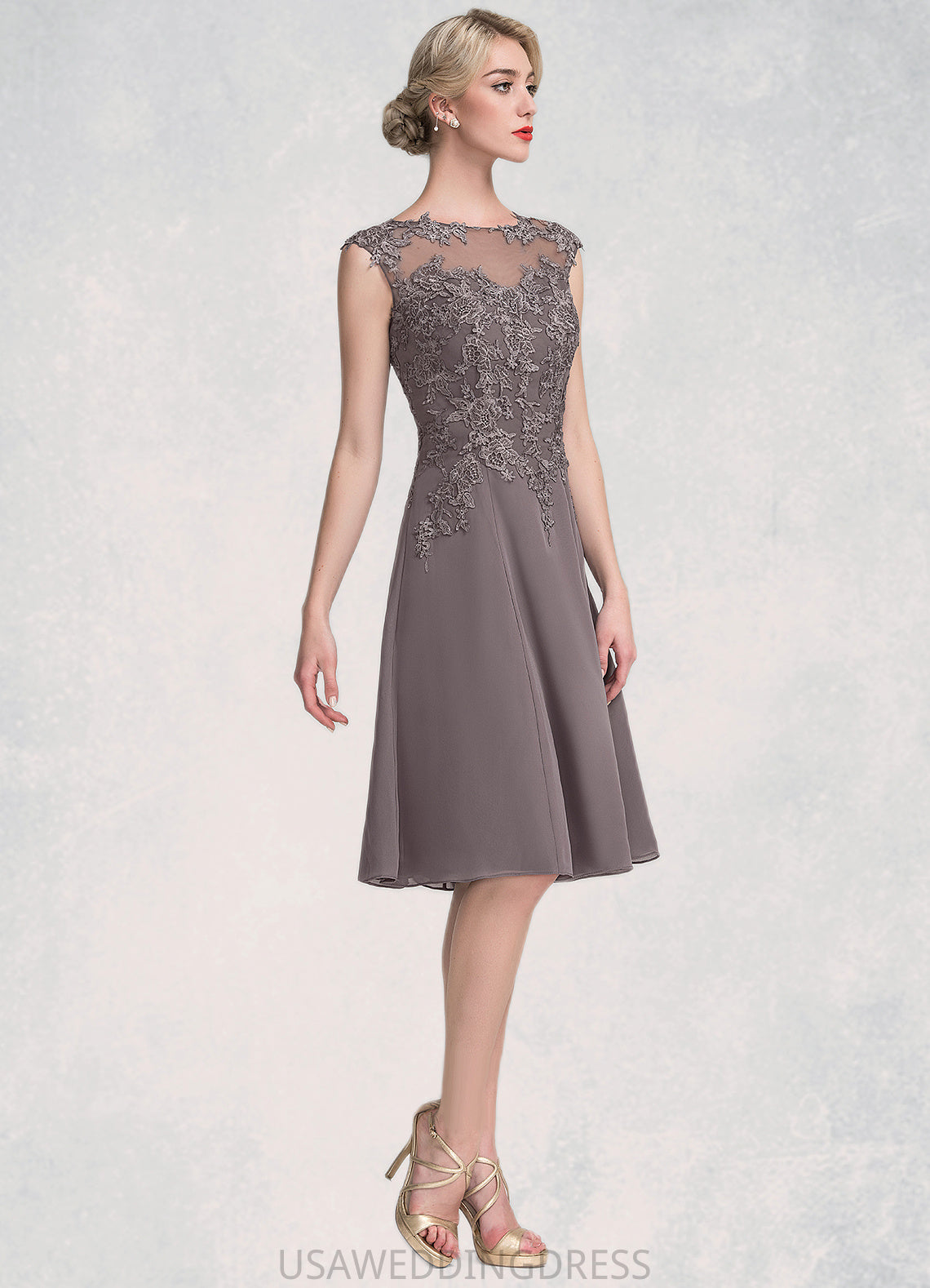 Journey A-Line Scoop Neck Knee-Length Chiffon Lace Mother of the Bride Dress DS126P0014790