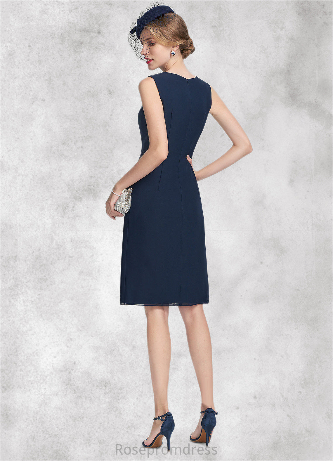 Riley A-Line Scoop Neck Knee-Length Chiffon Mother of the Bride Dress With Beading SRS126P0014791