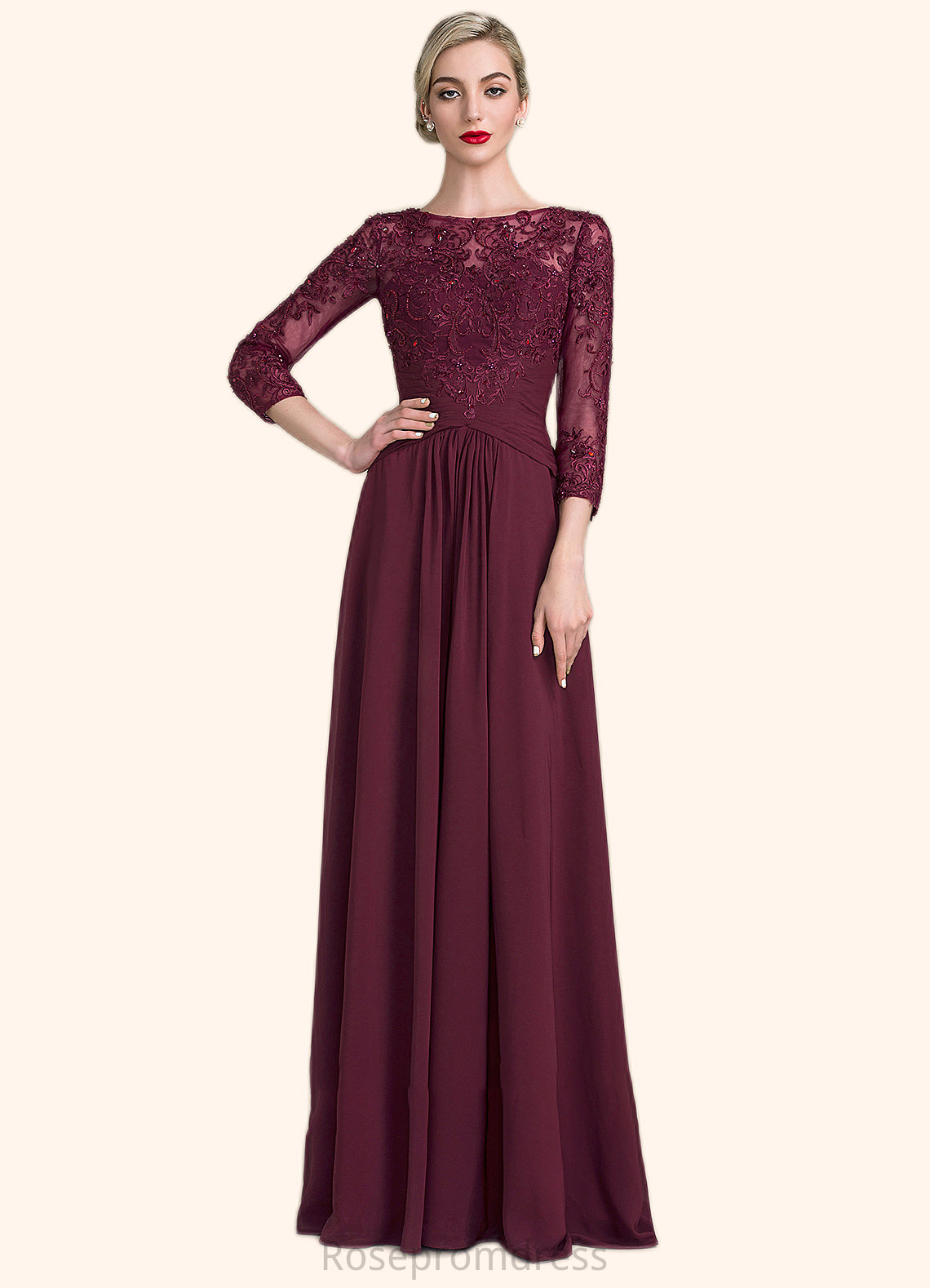 Wendy A-Line Scoop Neck Floor-Length Chiffon Lace Mother of the Bride Dress With Ruffle Beading Sequins SRS126P0014792