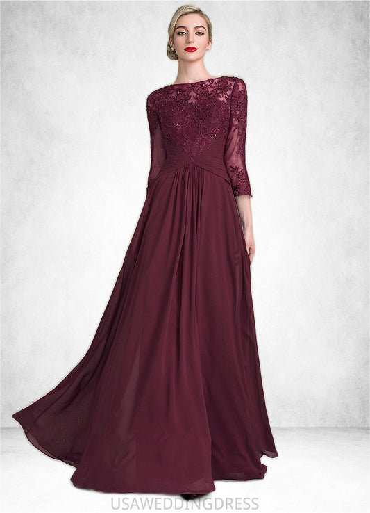 Hadley A-Line Scoop Neck Floor-Length Chiffon Lace Mother of the Bride Dress With Ruffle Beading Sequins DS126P0014792