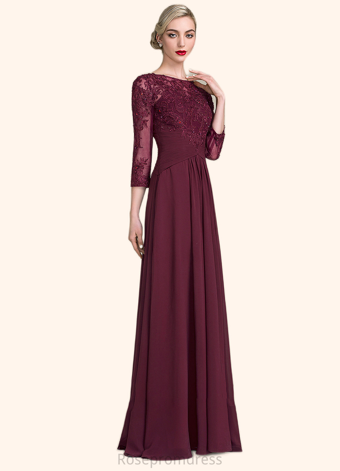 Wendy A-Line Scoop Neck Floor-Length Chiffon Lace Mother of the Bride Dress With Ruffle Beading Sequins SRS126P0014792