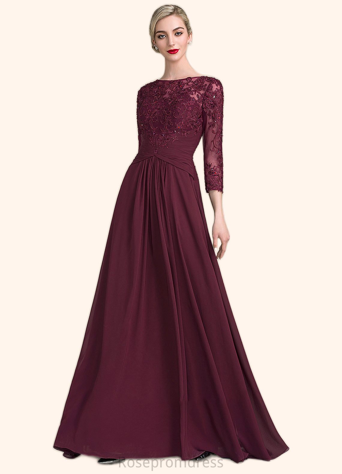 Wendy A-Line Scoop Neck Floor-Length Chiffon Lace Mother of the Bride Dress With Ruffle Beading Sequins SRS126P0014792