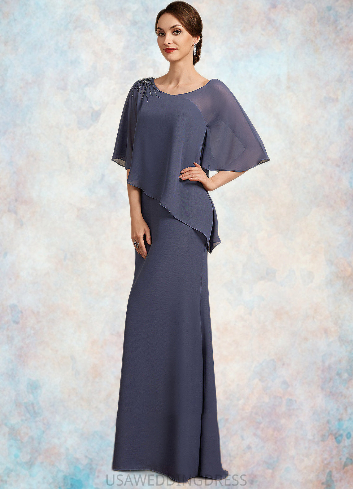 Corinne A-Line Scoop Neck Floor-Length Chiffon Mother of the Bride Dress With Beading DS126P0014793