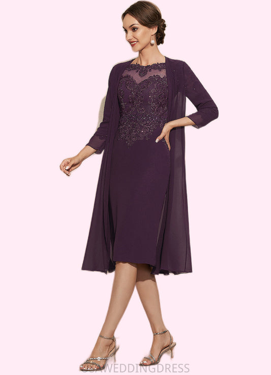 Adyson Sheath/Column Scoop Neck Knee-Length Chiffon Lace Mother of the Bride Dress With Beading DS126P0014794