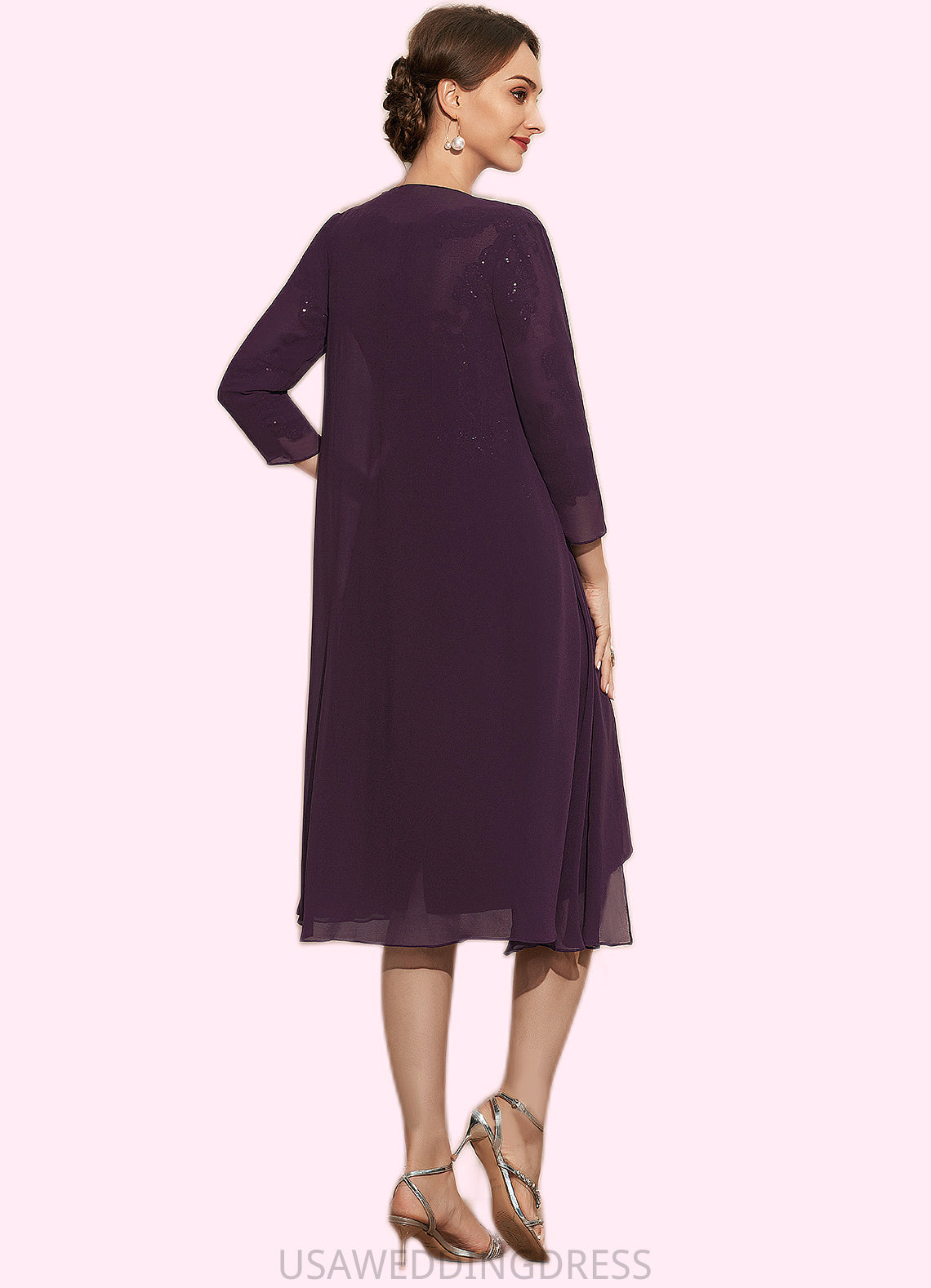 Adyson Sheath/Column Scoop Neck Knee-Length Chiffon Lace Mother of the Bride Dress With Beading DS126P0014794